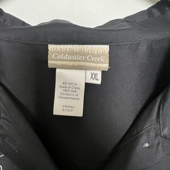 Women’s Coldwater Creek Black Silk Blouse sz XXL Embrpidered Beaded Quiet Luxury - Picture 4 of 9